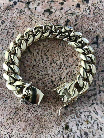 18mm Men's Miami Cuban Link Bracelet 14k Gold Plated Stainless Steel 150 Grams