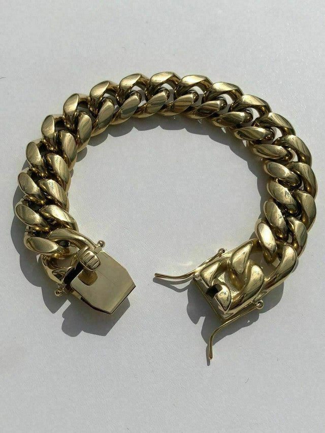 18mm Men's Miami Cuban Link Bracelet 14k Gold Plated Stainless Steel 150 Grams