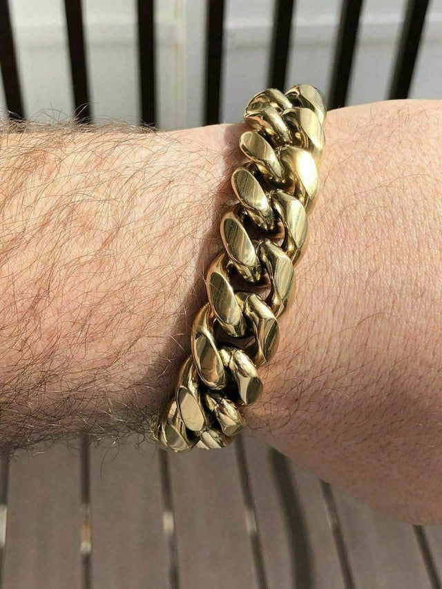 18mm Men's Miami Cuban Link Bracelet 14k Gold Plated Stainless Steel 150 Grams