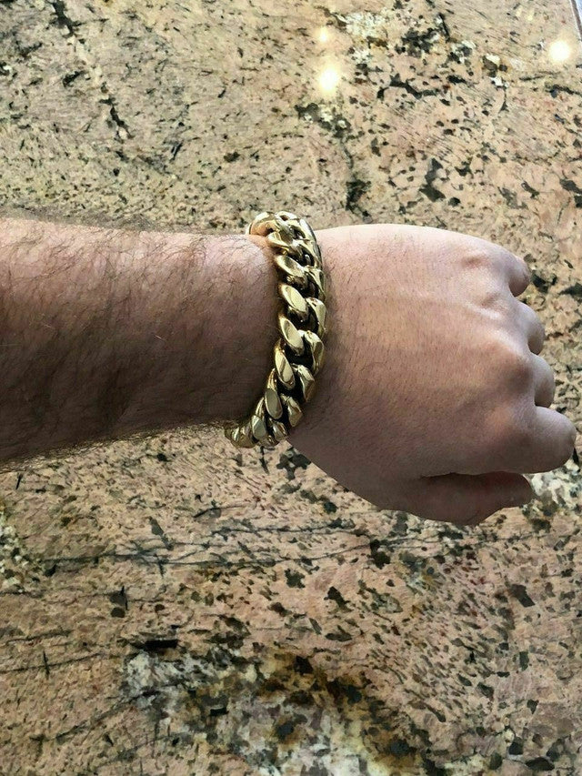 18mm Men's Miami Cuban Link Bracelet 14k Gold Plated Stainless Steel 150 Grams