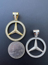 1ct MOISSANITE 925 Silver/Gold Plated Iced Mercedes Benz Logo Pendant Necklace