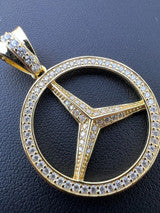 1ct MOISSANITE 925 Silver/Gold Plated Iced Mercedes Benz Logo Pendant Necklace