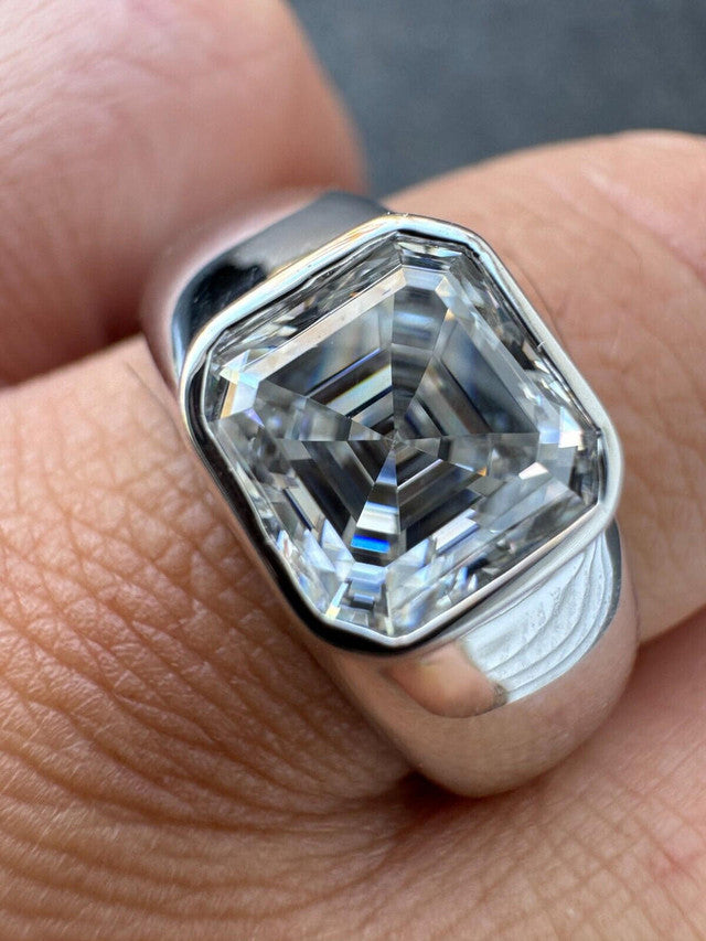 3ct MOISSANITE Asscher Cut Big Solitaire Men's Real Solid 925 Silver Ring Pinky