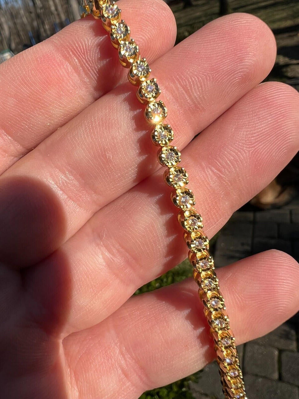 3mm 14k Gold Moissanite Diamond Tennis Bracelet Illusion Setting