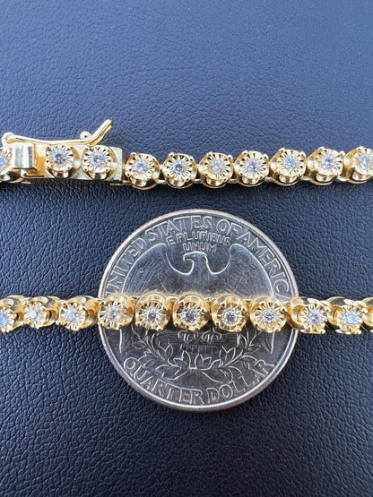 3mm 14k Gold Moissanite Diamond Tennis Bracelet Illusion Setting