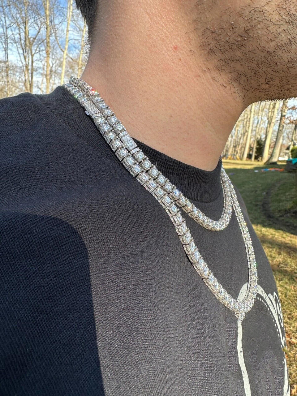 5mm Iced-out Moissanite Tennis Chain Necklace in White Gold