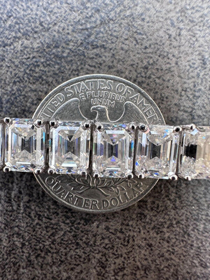 60ct Emerald Cut MOISSANITE 8mm Tennis Bracelet 925 Silver Pass Diamond Tester
