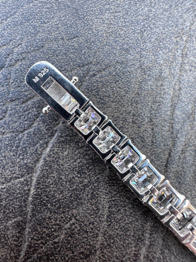60ct Emerald Cut MOISSANITE 8mm Tennis Bracelet 925 Silver Pass Diamond Tester