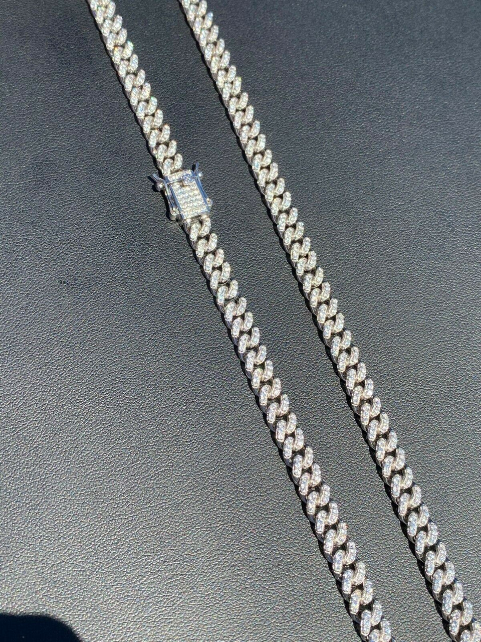 6mm Curb Cuban Iced 925 Silver Chain Necklace 16"- 30" MOISSANITE