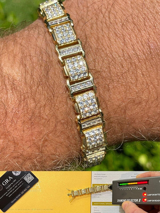 7ct Iced Presidential Link MOISSANITE Bracelet 14k Yellow Gold Plated 925 Silver