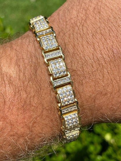 7ct Iced Presidential Link MOISSANITE Bracelet 14k Yellow Gold Plated 925 Silver