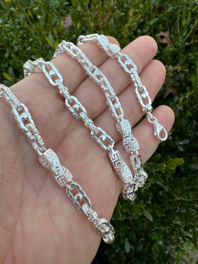 925 Sterling Silver Custom Greek Key Hermes Rolo Link Chain Necklace Bracelet