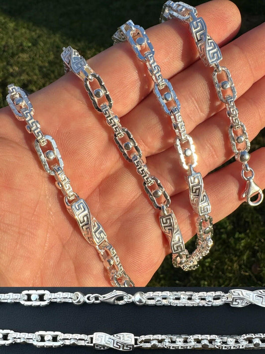 925 Sterling Silver Custom Greek Key Hermes Rolo Link Chain Necklace Bracelet