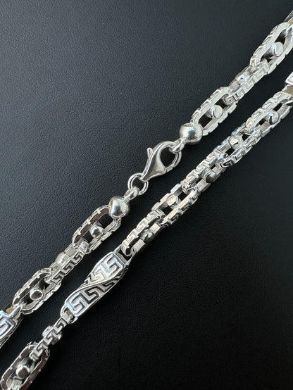 925 Sterling Silver Custom Greek Key Hermes Rolo Link Chain Necklace Bracelet