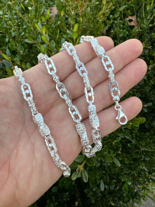 925 Sterling Silver Custom Greek Key Hermes Rolo Link Chain Necklace Bracelet