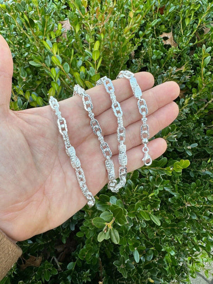 925 Sterling Silver Custom Greek Key Hermes Rolo Link Chain Necklace Bracelet