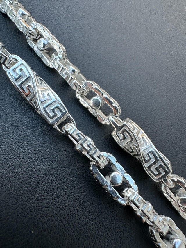 925 Sterling Silver Custom Greek Key Hermes Rolo Link Chain Necklace Bracelet