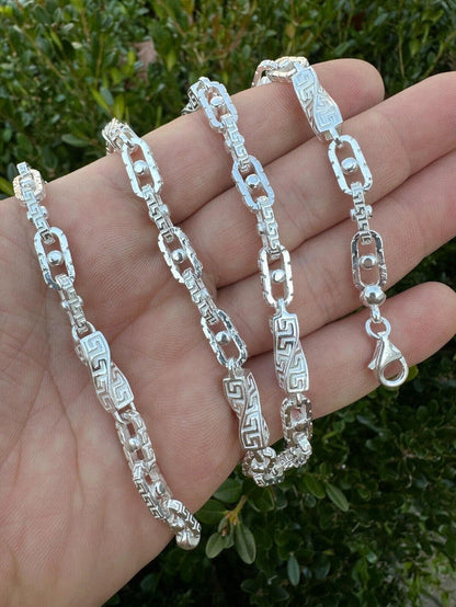 925 Sterling Silver Custom Greek Key Hermes Rolo Link Chain Necklace Bracelet