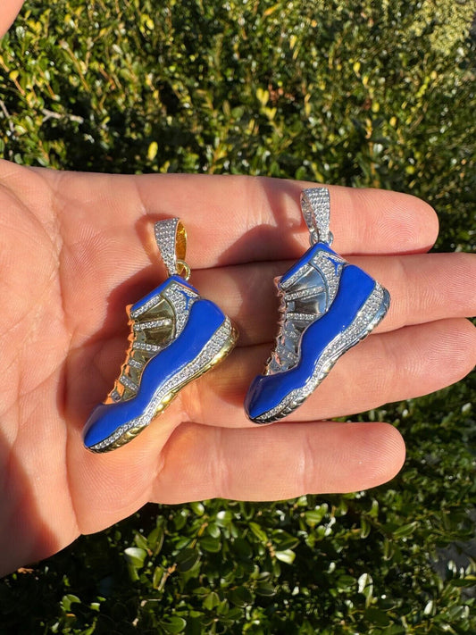 Air Jordan 45 Blue Nike Sneaker Pendant MOISSANITE Real 925 Silver Iced Hip Hop