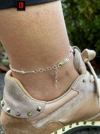 Beaded Ankle Bracelet Anklet Rose Gold Vermeil 925 Silver 8"-11.5" Girls Ladies