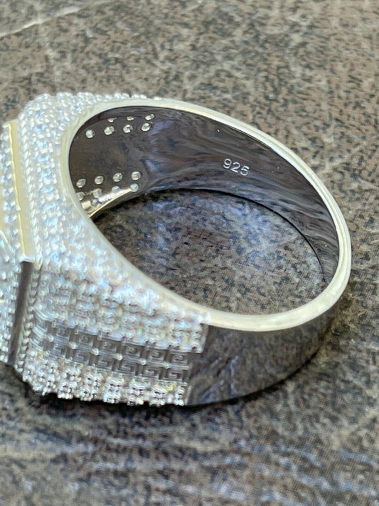 Baguette MOISSANITE Greek Ring 925 Sterling Silver Iced Gold Vermeil Passes Diamond Test
