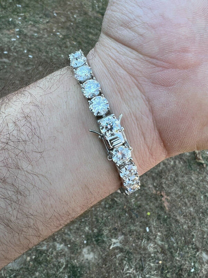 BIG Stone 8mm 44-52ct Real MOISSANITE Iced 925 Silver Tennis Bracelet