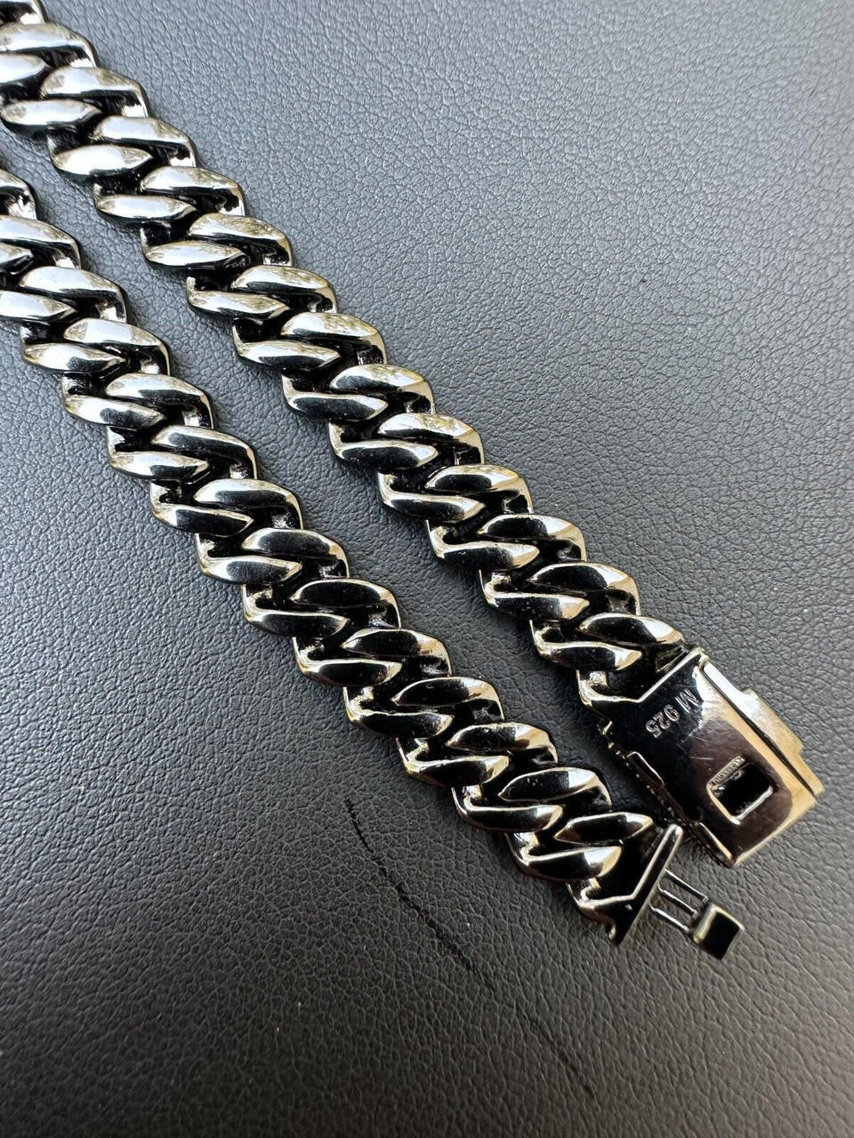 BLACK MOISSANITE 8mm Real Miami Cuban Link Prong Chain Iced Black Rhodium Over 925 Silver Necklace