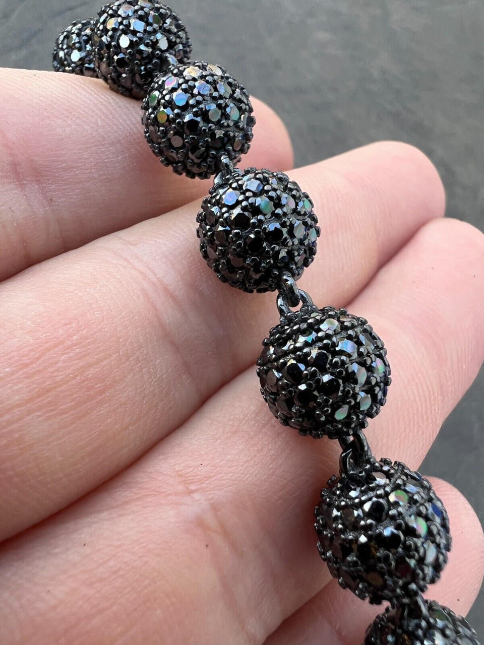 Black Rhodium Moissanite Disco Ball Chain Bracelet 4-10mm
