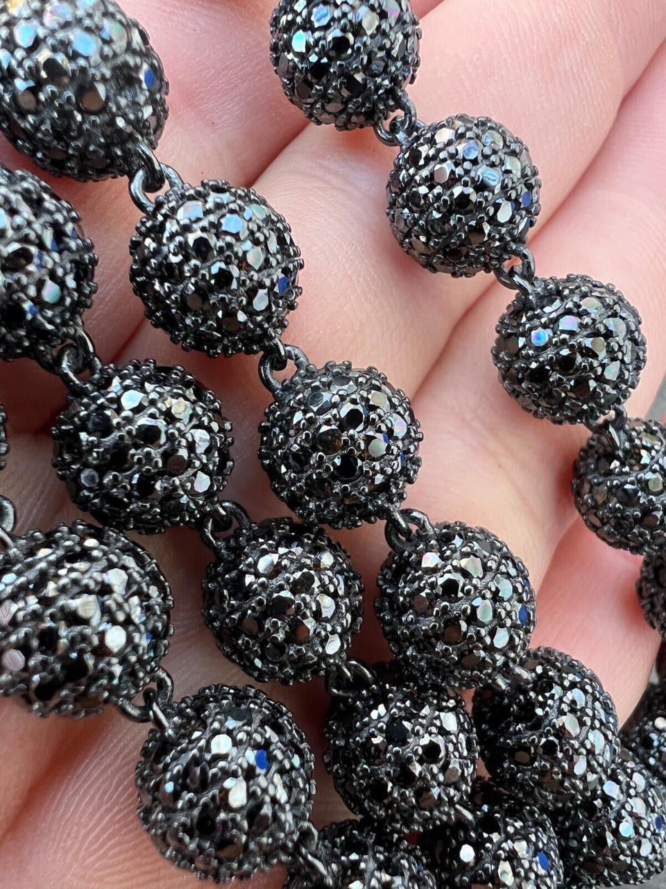 Black Rhodium Moissanite Disco Ball Chain Bracelet 4-10mm
