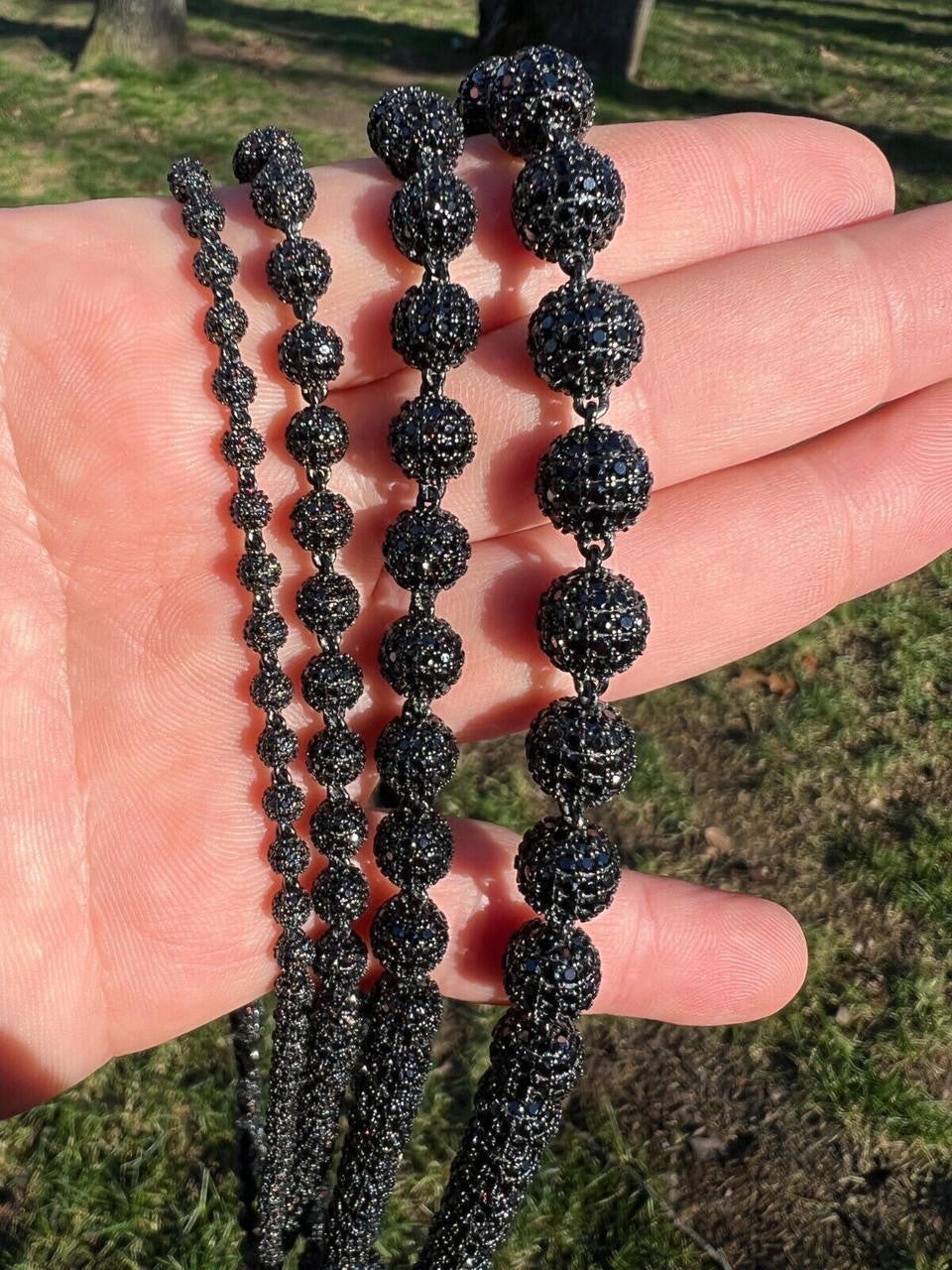 Black Rhodium Moissanite Disco Ball Chain Necklace 4-10mm