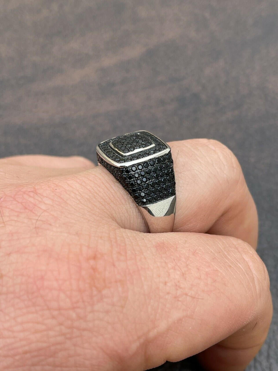 Black MOISSANITE Ring Mens Real Solid 925 Sterling Silver