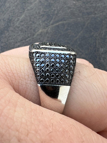Black MOISSANITE Ring Mens Real Solid 925 Sterling Silver