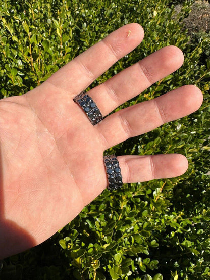 Black Moissanite Ring Real 925 Silver Oxidized Rhodium Diamond Iced Tennis Band