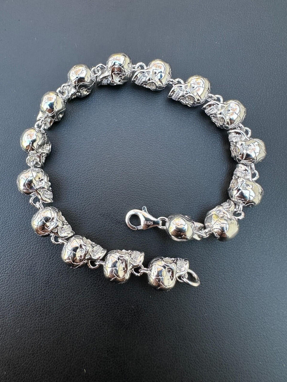 Solid 925 Sterling Silver Skull Death Link Flawless Moissanite Bracelet
