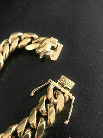 HARLEMBLING 14mm Men Miami Cuban Link Bracelet & Chain Set 14k Gold Plated