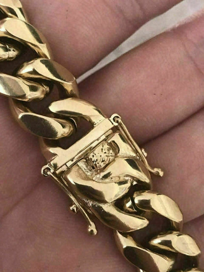 HARLEMBLING 14mm Men Miami Cuban Link Bracelet & Chain Set 14k Gold Plated