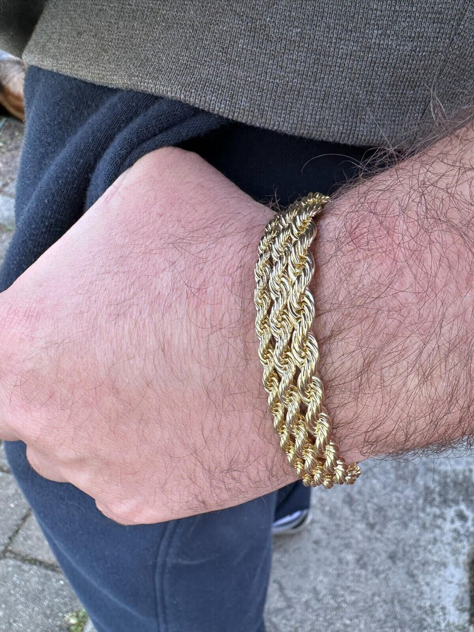 14k Gold Rope Chain Bracelet Mens 4-6mm With Moissanite Clasp