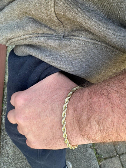 14k Gold Rope Chain Bracelet Mens 4-6mm With Moissanite Clasp