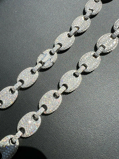 12mm Puffed Mariner Gucci Link Chain Necklace 28 carat Moissanite