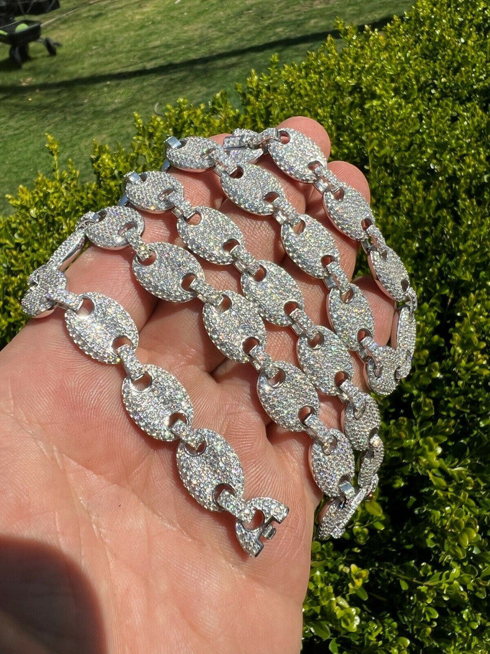 12mm Puffed Mariner Gucci Link Chain Necklace 28 carat Moissanite