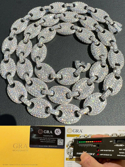 12mm Puffed Mariner Gucci Link Chain Necklace 28 carat Moissanite