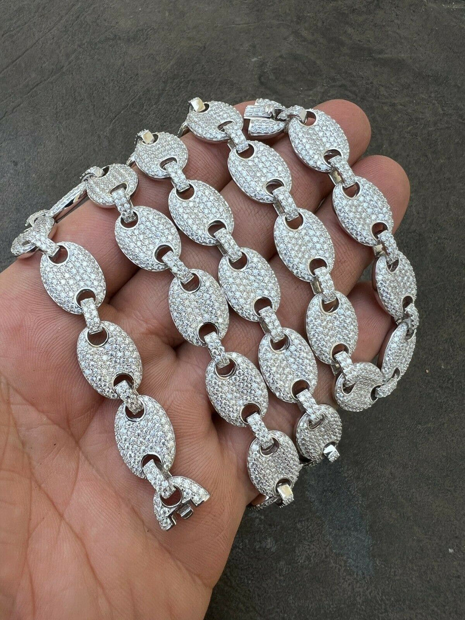 12mm Puffed Mariner Gucci Link Chain Necklace 28 carat Moissanite