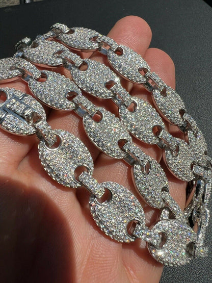 12mm Puffed Mariner Gucci Link Chain Necklace 28 carat Moissanite