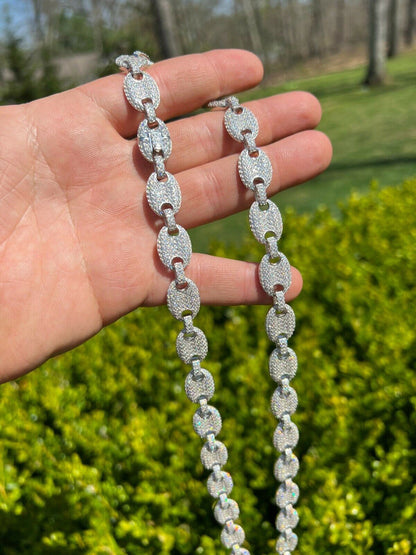 12mm Puffed Mariner Gucci Link Chain Necklace 28 carat Moissanite