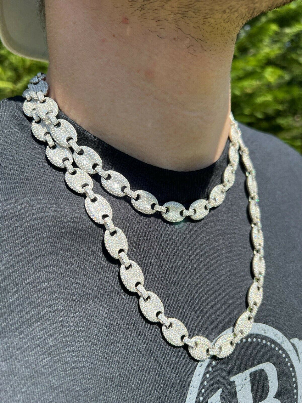 12mm Puffed Mariner Gucci Link Chain Necklace 28 carat Moissanite