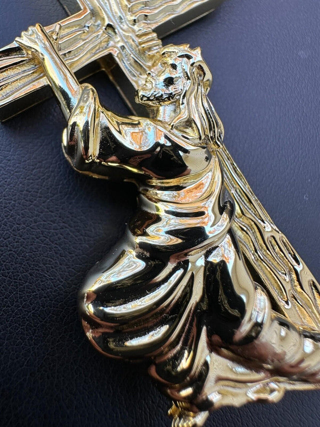 Jesus Carrying Cross Pendant Plain Necklace 14k Gold Vermeil 925 Silver - 3 Size