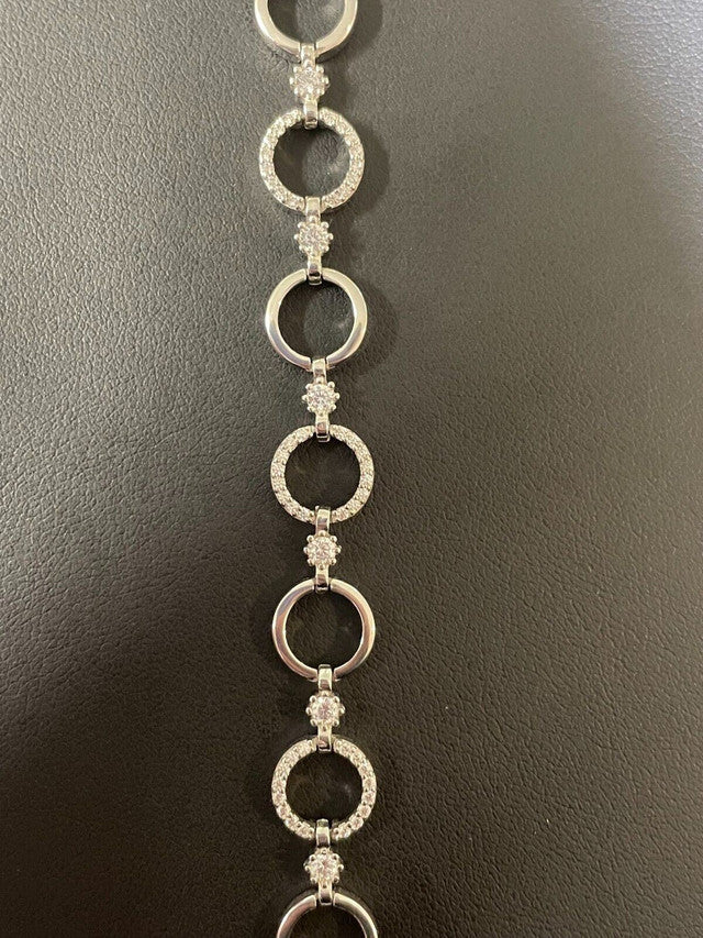 Ladies Iced Circle Love Custom Bracelet Adjustable Solid 925 Sterling Silver