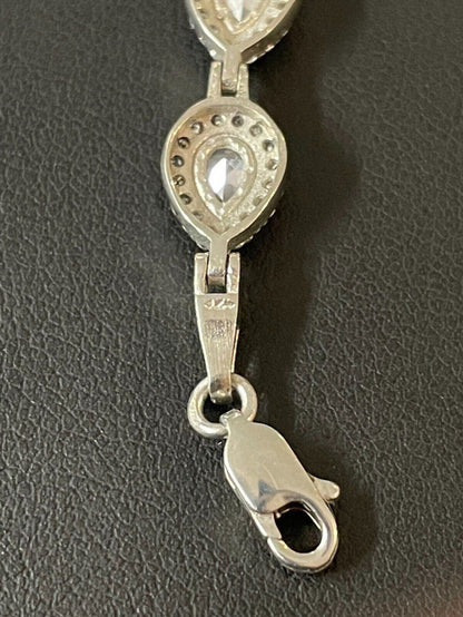 Ladies Simulated Diamond Teardrop Tennis Bracelet Adjustable Solid 925 Silver