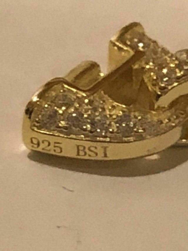 Mens 12mm Gucci Link Bracelet 14k Gold Over Solid 925 Sterling Silver Diamond