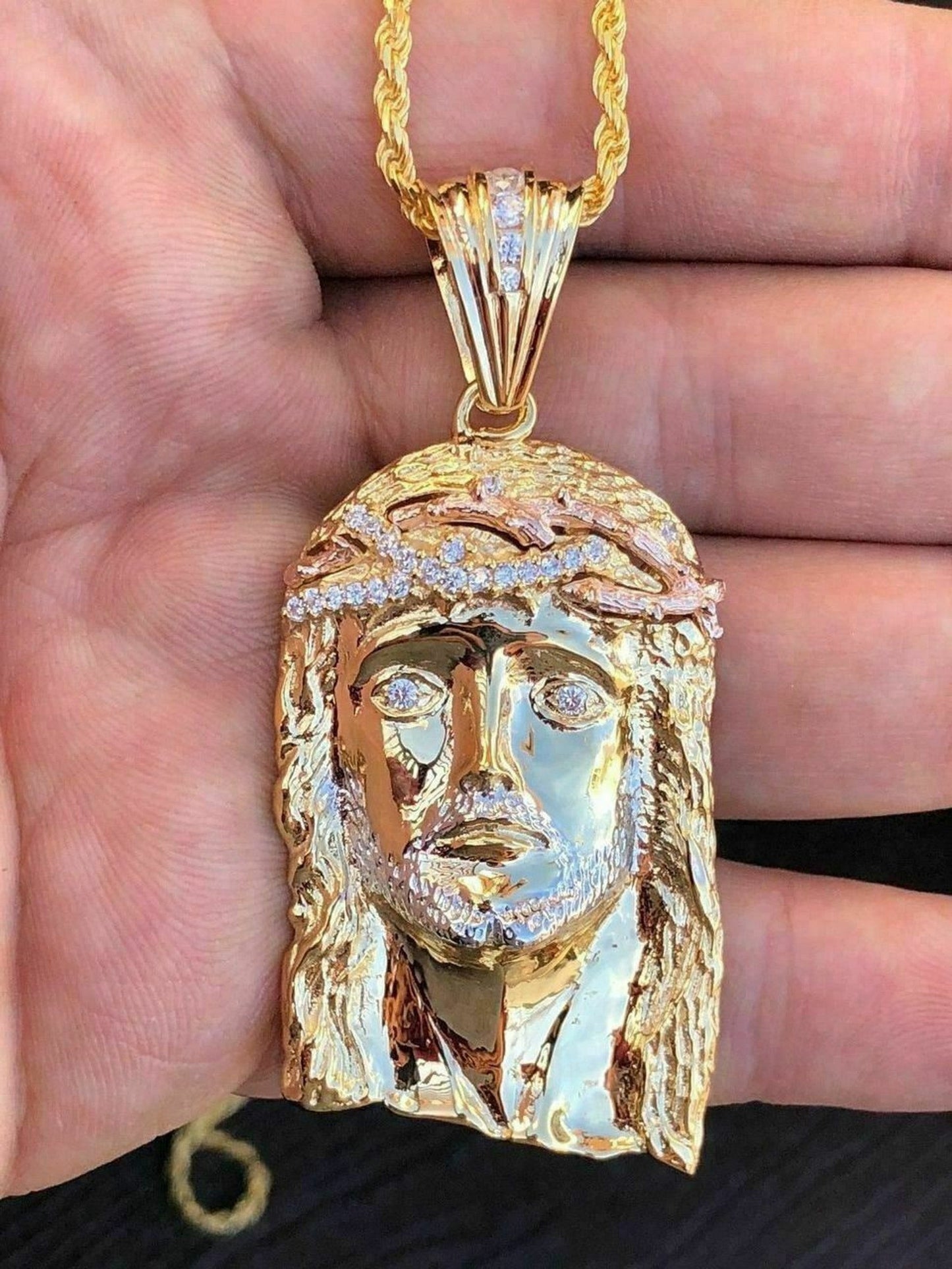 Mens 14k Yellow & Rose Gold Over 925 Silver Large 1x2" Jesus Piece HIP HOP Chain